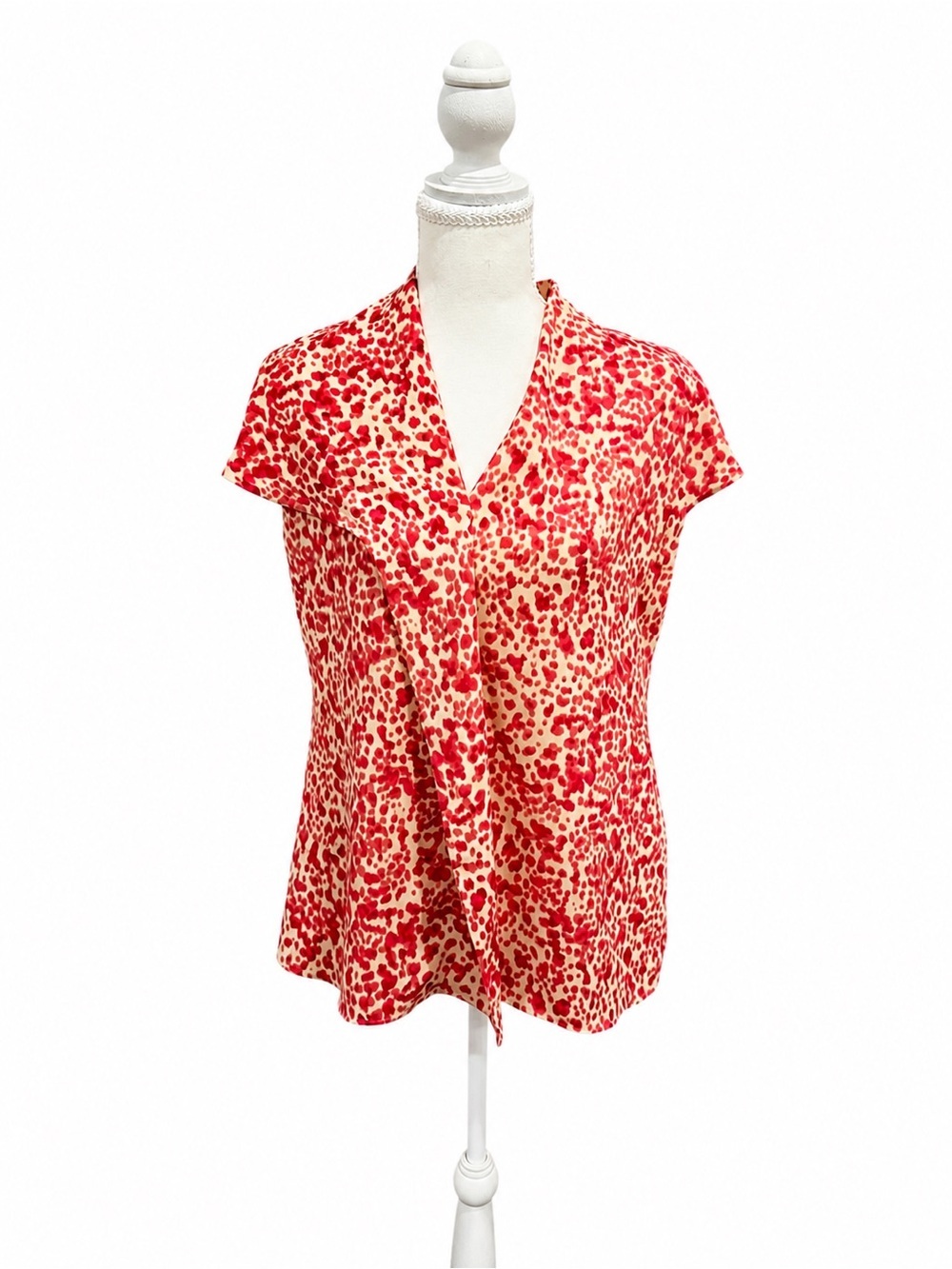 Ann Taylor Red Abstract Floral Blouse Size 6 Short Sleeve Draped Top